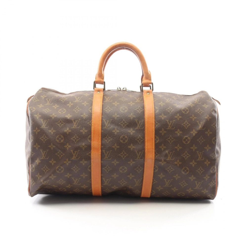 LOUIS VUITTON Brown Monogram Leather Keepall 50 Boston Bag